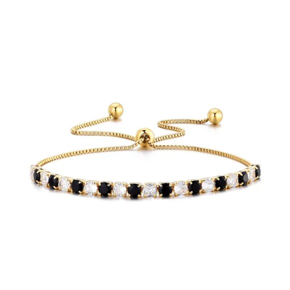 3/$35 Copper Chain Tennis Bracelet Black White Cubic Zirconia Gold Tone Jewelry - Picture 1 of 5